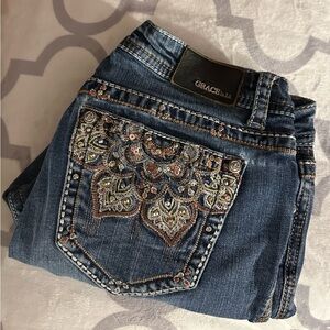 Grace in LA Women's Blue Embellished Jeans